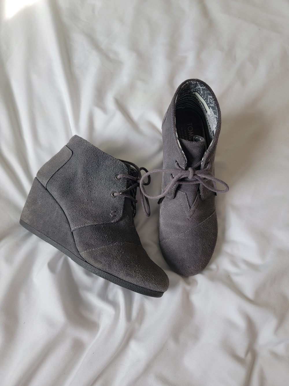 Toms Gray Suede Wedge Ankle Booties